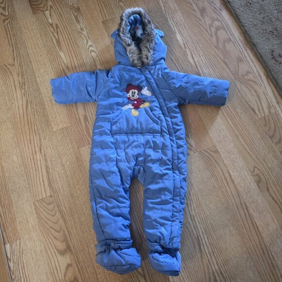 Disney Baby Mickey Mouse Blue winter One Piece Hooded Snow suite 9-12 Months Vtg - Picture 14 of 16